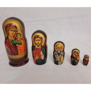 Religious Wooden Russian Nesting Dolls Matryoshka Hand Painted Set of 5
